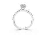 White gold Emerald Cut Diamond Pave Band Solitaire Ring with Round with Moissanite side stone and Prong Setting_27