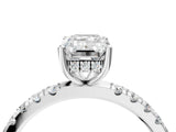 White gold Emerald Cut Diamond Pave Band Solitaire Ring with Round with Moissanite side stone and Prong Setting_28