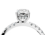 White gold Emerald Cut Diamond Pave Band Solitaire Ring with Round with Moissanite side stone and Prong Setting_28