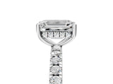 White gold Emerald Cut Diamond Pave Band Solitaire Ring with Round with Moissanite side stone and Prong Setting_29