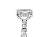 White gold Emerald Cut Diamond Pave Band Solitaire Ring with Round with Moissanite side stone and Prong Setting_29