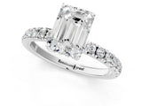 White gold Emerald Cut Diamond Pave Band Solitaire Ring with Round with Moissanite side stone and Prong Setting_31
