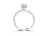 White gold Emerald Cut Diamond Pave Band Solitaire Ring with Round with Moissanite side stone and Prong Setting_33