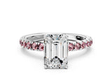 White gold Emerald Cut Diamond Pave Band Solitaire Ring with Round with Morganite side stone and Prong Setting_24