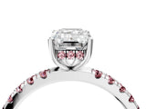 White gold Emerald Cut Diamond Pave Band Solitaire Ring with Round with Morganite side stone and Prong Setting_28