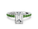 White gold Emerald Cut Diamond Pave Band Solitaire Ring with Round with Peridot side stone and Prong Setting_24