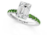 White gold Emerald Cut Diamond Pave Band Solitaire Ring with Round with Peridot side stone and Prong Setting_25