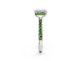 White gold Emerald Cut Diamond Pave Band Solitaire Ring with Round with Peridot side stone and Prong Setting_38
