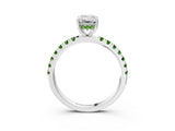 White gold Emerald Cut Diamond Pave Band Solitaire Ring with Round with Peridot side stone and Prong Setting_39
