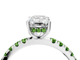 White gold Emerald Cut Diamond Pave Band Solitaire Ring with Round with Peridot side stone and Prong Setting_40