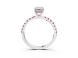 White gold Emerald Cut Diamond Pave Band Solitaire Ring with Round with Pink Sapphire side stone and Prong Setting_27