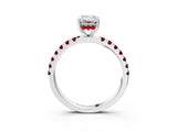 White gold Emerald Cut Diamond Pave Band Solitaire Ring with Round with Ruby side stone and Prong Setting_27