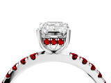 White gold Emerald Cut Diamond Pave Band Solitaire Ring with Round with Ruby side stone and Prong Setting_28