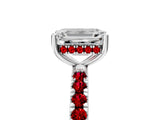 White gold Emerald Cut Diamond Pave Band Solitaire Ring with Round with Ruby side stone and Prong Setting_29