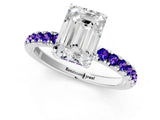 White gold Emerald Cut Diamond Pave Band Solitaire Ring with Round with Tanzanite side stone and Prong Setting_1