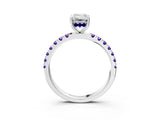 White gold Emerald Cut Diamond Pave Band Solitaire Ring with Round with Tanzanite side stone and Prong Setting_15
