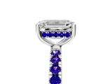 White gold Emerald Cut Diamond Pave Band Solitaire Ring with Round with Tanzanite side stone and Prong Setting_17