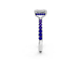 White gold Emerald Cut Diamond Pave Band Solitaire Ring with Round with Tanzanite side stone and Prong Setting_2