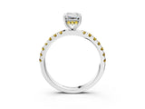 White gold Emerald Cut Diamond Pave Band Solitaire Ring with Round with Yellow Sapphire side stone and Prong Setting_39