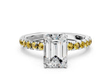 White gold Emerald Cut Diamond Pave Band Solitaire Ring with Round with Yellow Sapphire side stone and Prong Setting_48