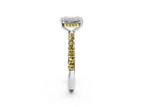 White gold Emerald Cut Diamond Pave Band Solitaire Ring with Round with Yellow Sapphire side stone and Prong Setting_50