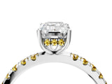 White gold Emerald Cut Diamond Pave Band Solitaire Ring with Round with Yellow Sapphire side stone and Prong Setting_52
