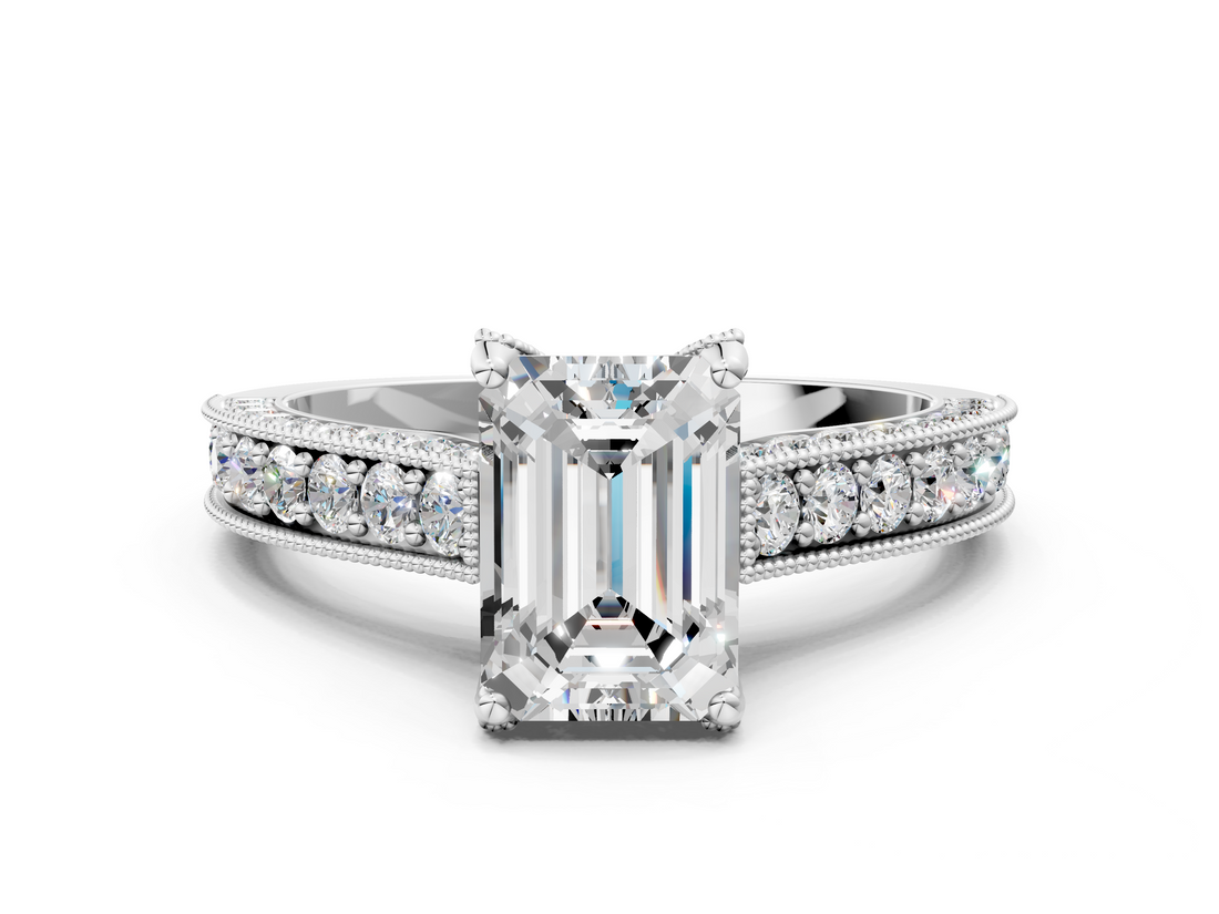 White gold Emerald Cut Diamond Pave Band with Four-Prong Setting_19