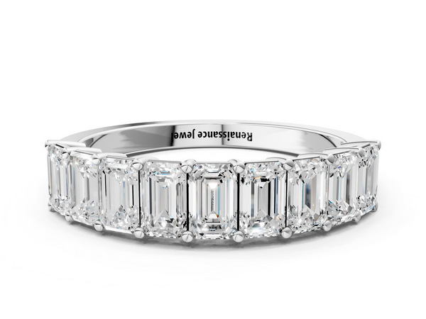 Silver Emerald Cut Diamond Prong-Set Eternity Band