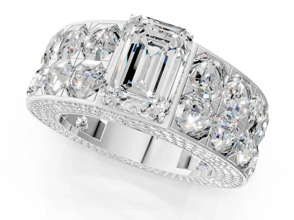 White gold Emerald Cut Diamond Radiant Pavé Mens Ring