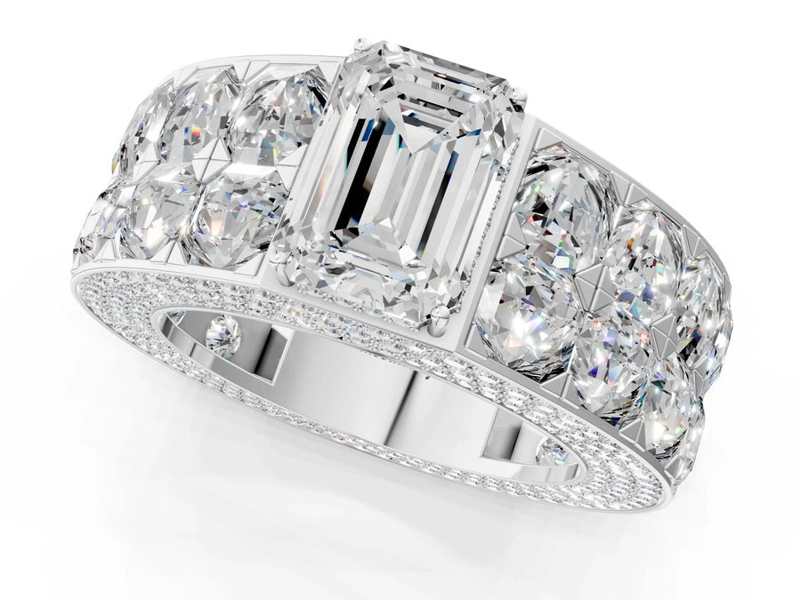 White gold Emerald Cut Diamond Radiant Pavé Mens Ring