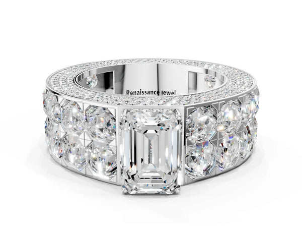 White gold Emerald Cut Diamond Radiant Pavé Mens Ring