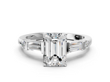 White gold Emerald Cut Diamond Ring with Baguette Side Stones, Channel Set Band, and Four-Prong Setting_34