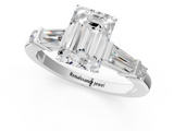 White gold Emerald Cut Diamond Ring with Baguette Side Stones, Channel Set Band, and Four-Prong Setting_35