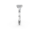 White gold Emerald Cut Diamond Ring with Baguette Side Stones, Channel Set Band, and Four-Prong Setting_36