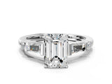 White gold Emerald Cut Diamond Ring with Baguette Side Stones, Channel Set Band, and Four-Prong Setting_37