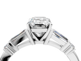 White gold Emerald Cut Diamond Ring with Baguette Side Stones, Channel Set Band, and Four-Prong Setting_38