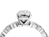 White gold Emerald Cut Diamond Ring with Marquise and Round  Side Stones and Four-Prong Setting_201