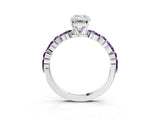 White gold Emerald Cut Diamond Ring with Marquise and Round with Amethyst side stone Side Stones and Four-Prong Setting_15