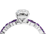 White gold Emerald Cut Diamond Ring with Marquise and Round with Amethyst side stone Side Stones and Four-Prong Setting_16