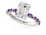 White gold Emerald Cut Diamond Ring with Marquise and Round with Amethyst side stone Side Stones and Four-Prong Setting_25