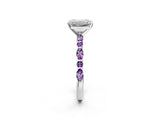 White gold Emerald Cut Diamond Ring with Marquise and Round with Amethyst side stone Side Stones and Four-Prong Setting_26