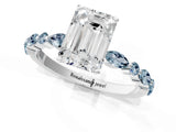 White gold Emerald Cut Diamond Ring with Marquise and Round with Aquamarine side stone Side Stones and Four-Prong Setting_13