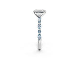 White gold Emerald Cut Diamond Ring with Marquise and Round with Aquamarine side stone Side Stones and Four-Prong Setting_14