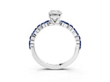 White gold Emerald Cut Diamond Ring with Marquise and Round with Blue Sapphire side stone Side Stones and Four-Prong Setting_51