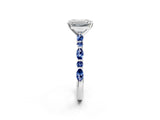 White gold Emerald Cut Diamond Ring with Marquise and Round with Blue Sapphire side stone Side Stones and Four-Prong Setting_62