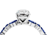 White gold Emerald Cut Diamond Ring with Marquise and Round with Blue Sapphire side stone Side Stones and Four-Prong Setting_64