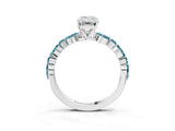 White gold Emerald Cut Diamond Ring with Marquise and Round with Blue Topaz side stone Side Stones and Four-Prong Setting_27
