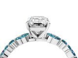 White gold Emerald Cut Diamond Ring with Marquise and Round with Blue Topaz side stone Side Stones and Four-Prong Setting_28