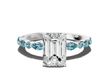 White gold Emerald Cut Diamond Ring with Marquise and Round with Blue Topaz side stone Side Stones and Four-Prong Setting_36