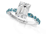 White gold Emerald Cut Diamond Ring with Marquise and Round with Blue Topaz side stone Side Stones and Four-Prong Setting_37